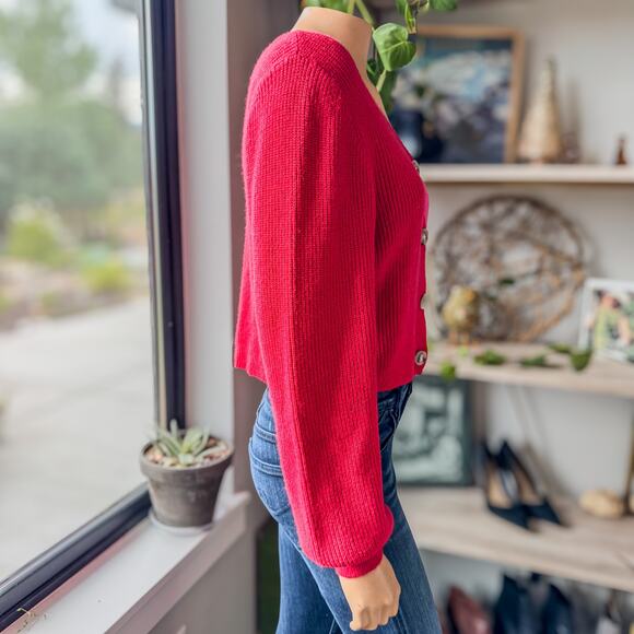 NWT-Miami if Francesca's, Red & Pink ColorBlock Button Up Cropped Cardigan-SZ XS - Picture 5 of 8